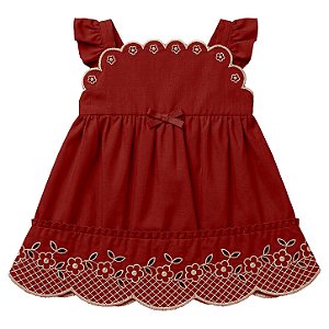 Vestido Bebê Vermelho Bordado com Calcinha