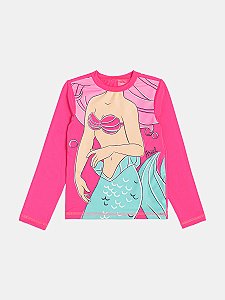 Blusa Infantil Praia Ariel Rosa Manga Longa