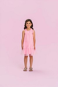 Vestido Infantil Rosa com Babados em Tule