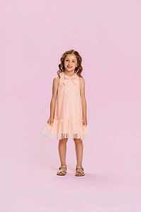 Vestido Infantil Pêssego com Laço e Babado