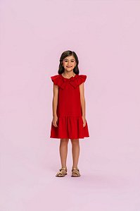 Vestido Infantil Vermelho com Laço e Babados