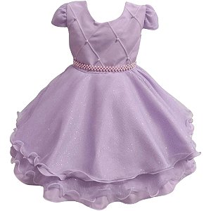 Vestido Princesa Saia Brilho Lilás