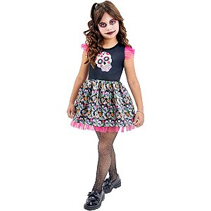Fantasia Vestido Halloween Caveira Mexicana Festa Cosplay