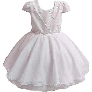 Vestido Infantil Branco Princesa Pérola Saia de Brilho