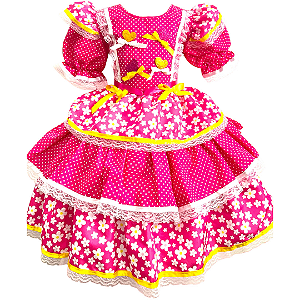 Vestido Junino Infantil Rosa Flor