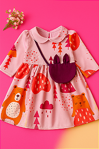 Vestido Estampado Urso Rosê