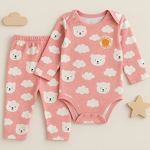 Body e Mijão Bebê Térmico Urso Rosa Macio