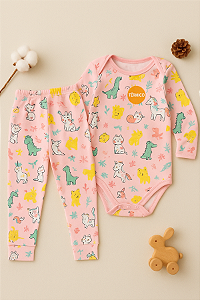 Body e Mijão Bebê Térmico Animais Rosa