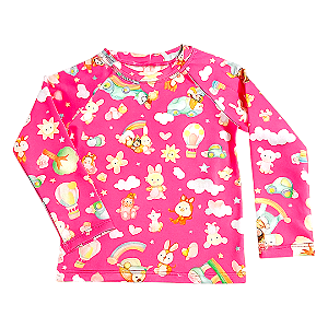 Camiseta Térmica Bebê Brinquedos Nuvens Rosa