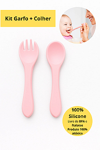 Kit Talher em Silicone Colher Garfo Rosa