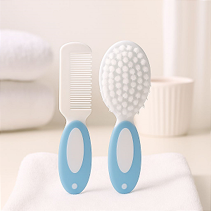 Kit Escova e Pente de Bebê Azul