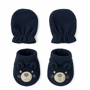 Kit 1 Par de Luvas + 1 Par de Sapatinhos Bebê Azul Marinho