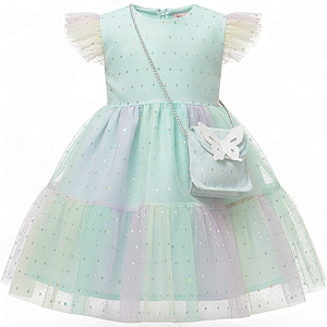 Vestido de Tule Brilho com Bolsa de Borboleta