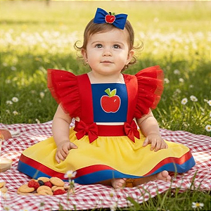 Romper Branca de Neve Luxo Bebê + Laço