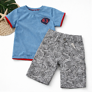 Conjunto Infantil Masculino Camiseta + Bermuda Estampada