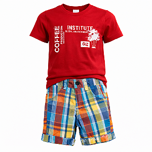 Conjunto Infantil Masculino Camiseta Vermelha + Bermuda