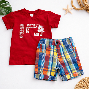Conjunto Infantil Masculino Camiseta Vermelha + Bermuda