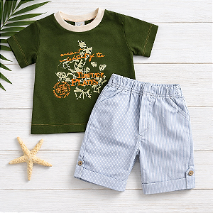 Conjunto Infantil Masculino Camiseta Verde + Bermuda