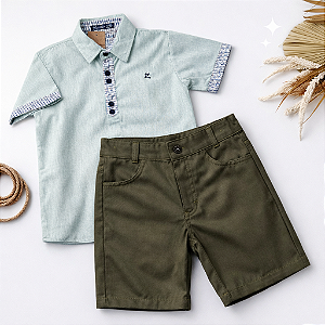 Conjunto Infantil Masculino Camisa Verde + Bermuda Sarja Verde