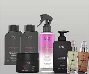 KIT RAIZ ATIVA: RECONSTRUÇÃO/ LEAVE-IN/ BIFÁSICO / SERUM ARGAN / PERFUME LUY
