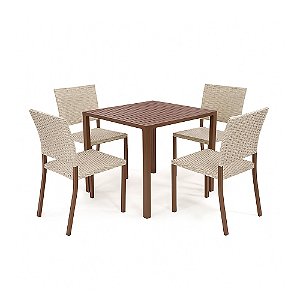 Conjunto de Mesa Margarida Quadrada com 4 Cadeiras