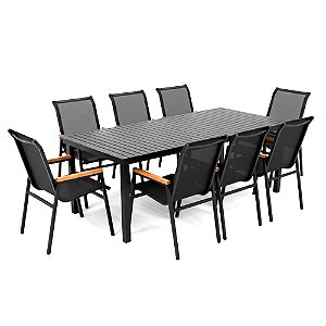 Conjunto com Mesa Ripada Retangular com 8 Cadeiras Cactos