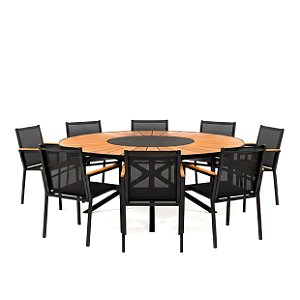 Conjunto de Mesa Perpétua em Madeira com 8 Poltronas