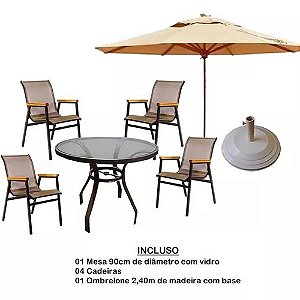 Conjunto Mesa E 4 Cadeiras Madeira Munik Furo Para Ombrelone - Garimmpo  Cedro Rosa - Loja de Móveis de Madeira & Industriais
