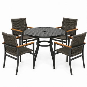 Conjunto de mesa Perpétua com 4 Poltronas em Corda Náutica
