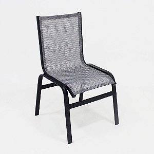 Cadeira Jantar Lótus sem Braço de Tela Sling Cinza e Alumínio Preto Fosco