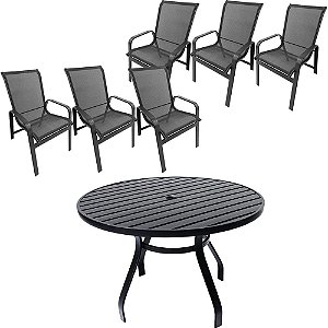 Jogo de Mesa 1,40m Ripada Alumínio com 6 Cadeiras Lótus