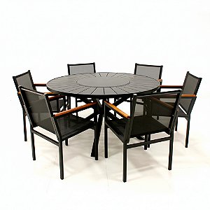 Jogo de Mesa de 1,60m Mesa Pétala com Giro e 6 Cadeiras Perpétua