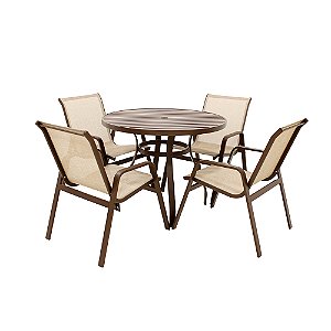 Conjunto de mesa Lótus Tampo Ripado e 4 Poltronas