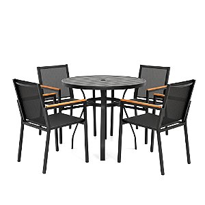 Conjunto Perpétua com Mesa Ripada 1.00m + 4 Cadeiras