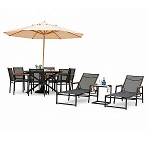 Conjunto Perpétua Completo com 6 Poltronas e Mesa pé em X com Giro Interno