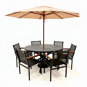 Jogo de Mesa de 1,40m com Giro com 6 Poltronas Perpétua e Ombrelone