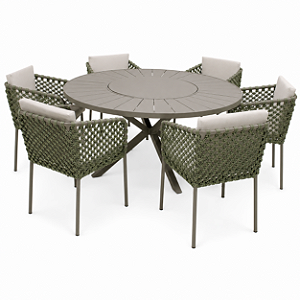 Conjunto de Mesa Maragogi com 6 Poltronas em Corda Náutica e Alumínio