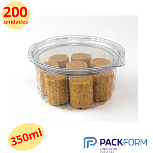 200 Unid Embalagem Pote Redondo 350ml Tampa Articulada Packform® PF 750 Caixa Fechada