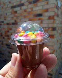 50 Unid Mini Copo 25ml com Tampa Bolha FlipFestas®