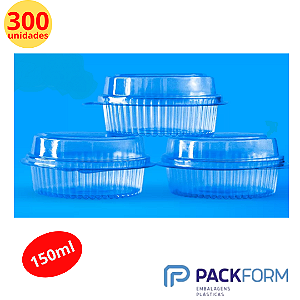 300 Unid Embalagem Pote Doce Redondo 150ml com Tampa Articulada Packform® PF 640 Caixa Fechada