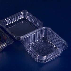 300 Unid Embalagem Pote Mini Doce Quadrado Tampa Articulada Praticpack® 643 Caixa fechada