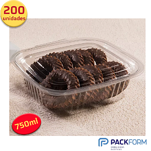 200 Unid Embalagem Pote Retangular 750ml com Tampa Articulada Packform® PF 92 Caixa Fechada