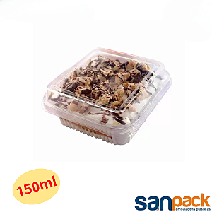 150 Unid Embalagem Pote Doce Quadrado com Tampa Articulada Sanpack® S 641