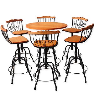 Mesa Bistrô tampo 70 Cm C/ 6 banquetas reguláveis