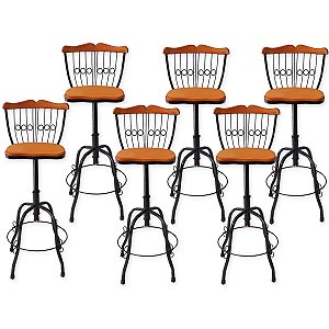 Conjunto 6 Banquetas Ferro e Madeira - Promoção