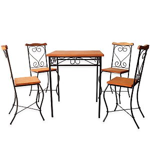 conjunto de mesa 90X90 com 4 cadeiras ferro e madeira