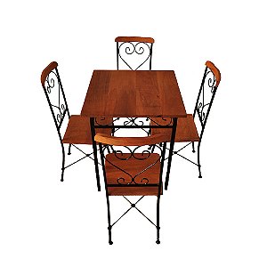 conjunto de mesa 90X90 com 4 cadeiras ferro e madeira