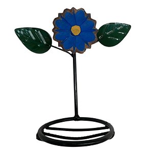 Porta Sabonete Em Ferro Com Flor Azul Em Madeira