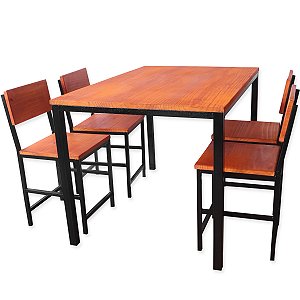 Mesa 120x80 Com 4 Cadeiras Ferro Madeira Industrial Para Comercios