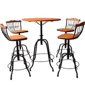 Conjunto Bistrô Ferro E Madeira Mesa 70 cm + 4 Banquetas